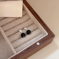 wholesale S925 Sterling Silver Black Agate Bead Stud Earrings Women Korean Minimalist Design High-End French Luxury Ear Accessories-0-4
