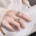 wholesale S925 Sterling Silver Vintage Small Fresh Pastoral Style Bamboo Joint Design Ring, Elegant and Gentle Adjustable Open Finger Ring-0-3