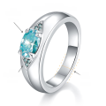 wholesale Plated in 18k Gold, Sterling Silver, 1 Carat Blue-Green Moissanite Ring, 5*7mm Elliptical Cut, Unisex, TikTok Viral-0-5