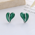 wholesale S925 Sterling Silver European and American Cross-Border Niche Design 3D Heart Gradient Green Trendy Stud Earrings-0-0