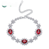 wholesale S925 Sterling Silver New European and American Luxury Full-Diamond Pigeon Blood Red Bracelet for Women with Colored Cultivated Ruby and Sapphire-Cultivated Ruby>925 Silver