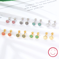 wholesale 925 Silver Small and Sweet Versatile Earrings for Women, Floral Drip-Glaze Colored Small Stud Earrings, Foreign Trade Jewelry Wholesale-Gold Red>925 Silver