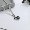 wholesale S925 Sterling Silver Korean Style Enamel Black Heart Double-Sided English Letter Pendant Chain Sweet and Edgy Collarbone Necklace for Women-0-0