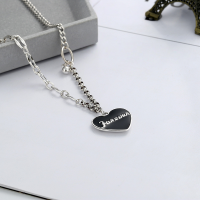 wholesale S925 Sterling Silver Korean Style Enamel Black Heart Double-Sided English Letter Pendant Chain Sweet and Edgy Collarbone Necklace for Women-YL216/approx. 11.5g 925 silver