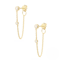 wholesale S925 Sterling Silver Ins Single Zircon Fringe Chain Back Earrings-Gold