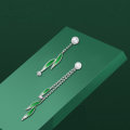 wholesale 925 Silver Summer Versatile Bamboo Leaf Asymmetric Earrings New Chinese Style Earrings High-end Women's Pearl Earrings-0-1