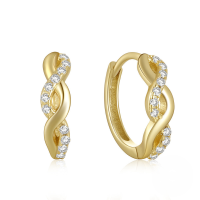 wholesale S925 Sterling Silver Creative Crossed 8-shape Zircon Inlaid Hoop Earrings, Trendy Ins Style-Gold 925 silver