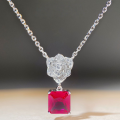 wholesale S925 Sterling Silver Camellia Necklace for Women with Ruby Red Corundum Petals Flower Chain Light Luxury Advanced Collarbone Necklace-0-0