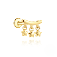 wholesale S925 Sterling Silver Single Row Zircon-studded Double Layer Fringe Flat Threaded Ear Cartilage Piercing Earrings-Single gold #7