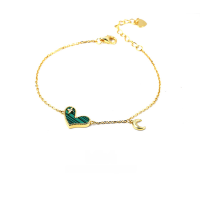 wholesale 925 Sterling Silver Inlaid with Heart-Shaped Malachite Simple and Versatile Silver Bracelet for Women, Small Wholesale, Bfirst Autumn New Collection-Thick electroplated 14K gold color 925 silver
