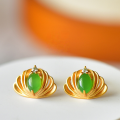 wholesale 925 Silver Gold Plated with Hetian Jasper Earrings, Cheongsam Ear Accessories, Unique Design Jade Earrings-0-0