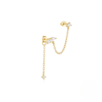 wholesale S925 Sterling Silver Double-wear Tassel Long Zirconia Earrings For Women,-Single gold 925 silver