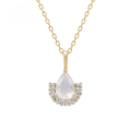 wholesale 10K Gold with Natural Moonstone Pendant and Zircon Accent Princess Necklace-0-0