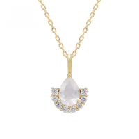 wholesale 10K Gold with Natural Moonstone Pendant and Zircon Accent Princess Necklace-Moonstone Clavicle Necklace 9K