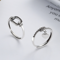 wholesale S925 Sterling Silver Retro Antique Thai Silver Square Buckle Heart Pendant Tassel Elegant Personality Open Ring for Women-YFJ312/B model is about 1.7 grams. The opening is adjustable.