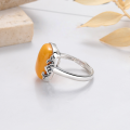 wholesale S925 Sterling Silver Vintage Weathered Amber Stone Square Sugar Retro Imperial Palace Style Elegant Design Adjustable Ring-0-4