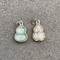 wholesale S925 silver gold-plated natural aqua blue jadeite gourd pendant accessory DIY locating bead aqua gourd drop-0-6