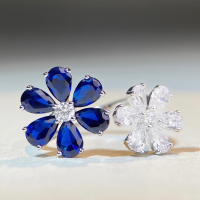 wholesale 925 Sterling Silver European and American Cross-Border Hit Romantic Floral Zircon Ring, Light Luxury Niche Design Flower Ring Wholesale-Green Diamond-CBJZ259 Adjustable opening