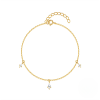 wholesale 925 Sterling Silver Kite Stone Zircon Inlay Stackable Necklace Bracelet Earring Set-Gold-Bracelet 925 Silver