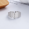 wholesale S925 Sterling Silver European and American Concave-Convex Surface Patchwork Niche Design White Zircon Inlaid Irregular Open Ring-0-2