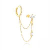 wholesale S925 Sterling Silver Ultra-sparkly Marquise Zircon Classic Hoop Earrings With Tassel Chain, Cross-border Best-selling Elegant Luxury Earrings-Single gold 925 silver