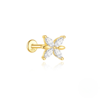 wholesale S925 Sterling Silver Pearl Butterfly Spiral Cartilage Ear Stud With Geometric Zircon Inlay-Single gold #6