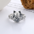 wholesale S925 Sterling Silver Retro Style Lucky Cat 3D Rotatable New Trendy Adjustable Ring-0-1