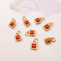 wholesale S925 gold-plated silver fittings with natural red agate cube bead charms for DIY handmade bracelet and necklace strand accessories-0-1