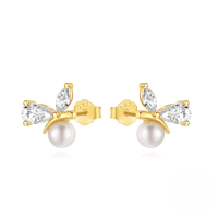 wholesale S925 Sterling Silver Acrylic Hollow-out Petal Flower Earrings With Pearl, Korean Style Inlaid Crystals, Exquisite And Unique Design-Gold#7&gt;925 silver