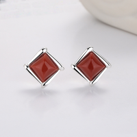 wholesale S925 Sterling Silver Women's South Red Agate Ear Studs Retro Trendy Spring Summer New Earrings for Healing Ear Piercings-YFR517: Approximately 2.3 grams  925 silver