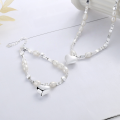wholesale S925 Sterling Silver Korean-style Creative Pearl Geometric Broken Silver Design Sense Heart Necklace for Women-0-0