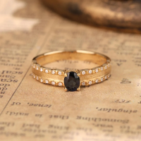 wholesale S925 sterling silver vintage-style ring for women, small and niche luxury design, retro index finger ring with black diamond band-BZ0728-Gold>US size 7