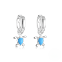 wholesale S925 Sterling Silver Single-row Zircon Turquoise Love Turtle Ear Hoops-Silver plated #2 925 silver
