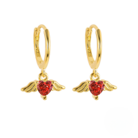 wholesale S925 Sterling Silver Angel Heart Earrings, Cross-border Fashion, Creative Luxury Ear Clips For Women-Gold-Red Diamond