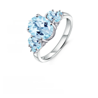 wholesale S925 silver gemstone ring with natural topaz, luxurious, fashionable, and trendy-Natural Sky Blue Topaz Ring  US Size 7