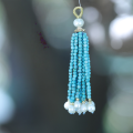 wholesale Metal material natural turquoise tassel beaded pendant handmade DIY necklace drop antique style press lapel accessory semi-finished-0-1