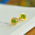 wholesale [925 Sterling Gold-Plated Two-Tone Sunflower Stud Earrings with Certificate, Inlaid with Natural Jasper Gemstone for Wholesale]-0-3