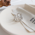 wholesale S925 Sterling Silver 781 Korean Version Ins Small and Unique Minimalist Wide Hollow Chain Open Ring Women's Versatile Finger Ring-0-1