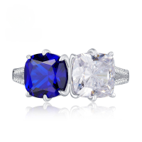 wholesale S925 Sterling Silver New 4ct High Carbon Diamond Ring 8*8 Twin Star Luxury Full Diamond Ring-R578 Blue and White Ring Size 9