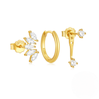 wholesale S925 Sterling Silver Classic Irregular Hoop Earrings With Zircon, Women's Daily Wear Set-Set of 3 - Gold#1 925 Silver