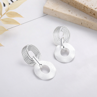 wholesale S925 silver spiral double-loop matte French exaggerated fashion hip-hop luxury style earrings for women-351FR/approx. 15.5g>925 silver