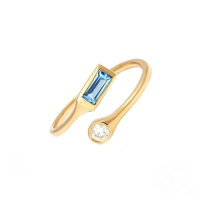 wholesale S925 Sterling Silver Zircon Women's Ring, Open Adjustable French Style, Hot Sale In Europe And America, Ins Personality Ring-Gold-Aquamarine Adjustable opening