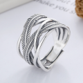 wholesale S925 Sterling Silver European and American Cross-Border Minimalist Style Classic Feather Line Crossover Trendy Open Ring-0-0