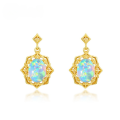 wholesale S925 Sterling Silver New Korean Style Synthetic Opal Earrings Women Retro Hollow Out Gemstone Earrings Wholesale Custom-0-0