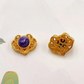 wholesale S925 gold-plated silver metal, natural Charoite round platform hand tag, spacer beads accessories, bracelet necklace DIY semi-finished products-0-18
