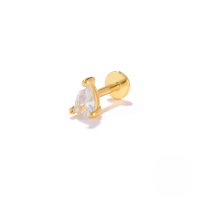 wholesale S925 Sterling Silver Zircon-studded Waterdrop Flat Thread Cartilage Ear Piercing, Minimalist Ins Style-Single gold