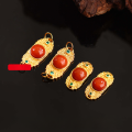 wholesale [925 Sterling Silver Gold Plated Inlaid with Natural Southern Red Agate and Jadeite Hand Plate Double Ear Accessories Red Jadeite Bezel Set Double Ring Buckle DIY Bracelet]-0-0