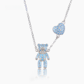 wholesale S925 Sterling Silver Korean Style Heart-shaped Minimalist Elegant Accessories Necklace with Zircon Pendant, Popular Bear Pendant Collarbone Chain for Women-0-1