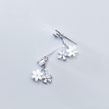 wholesale Sterling Silver Floral Fairy Earrings for Women, Sweet Diamond-Inlaid Two-Way Wear Artistic Shell Flower Ear Accessories E6835-0-2