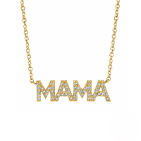 wholesale S925 Sterling Silver Mama Pave Letter Pendant Necklace, Korean Style Ins Fashion Elegant Luxury Mother's Day Gift-Gold 925 silver